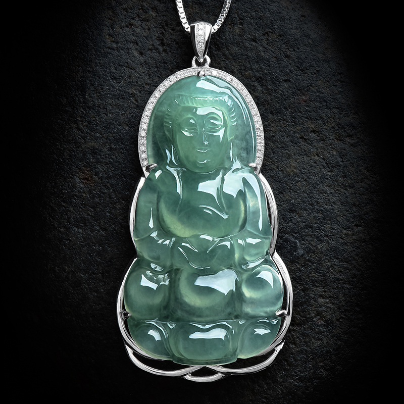 绿翠玉楼 白18K金翡翠吊坠