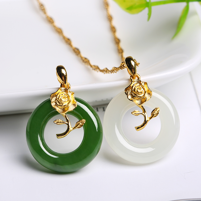 印象眸 金镶玉玫瑰花平安扣