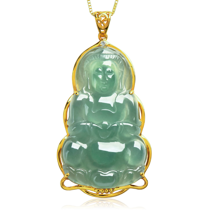 绿翠玉楼 金镶观音翡翠吊坠