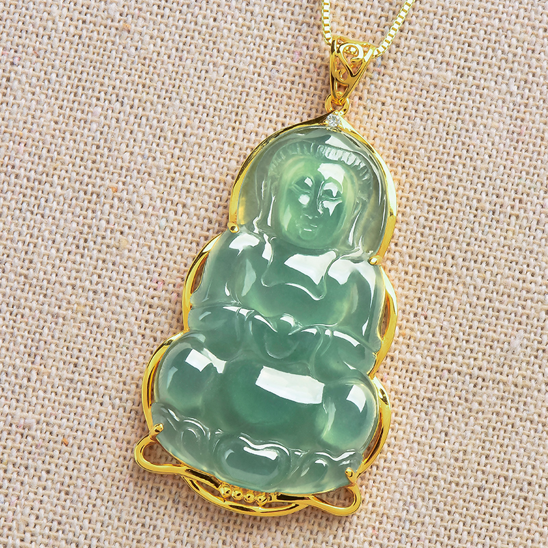 绿翠玉楼 冰透观音翡翠吊坠