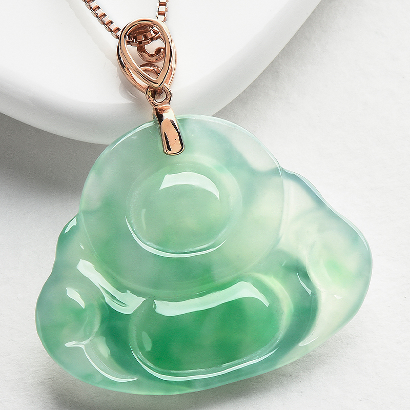 玉萌色 弥勒佛翡翠吊坠