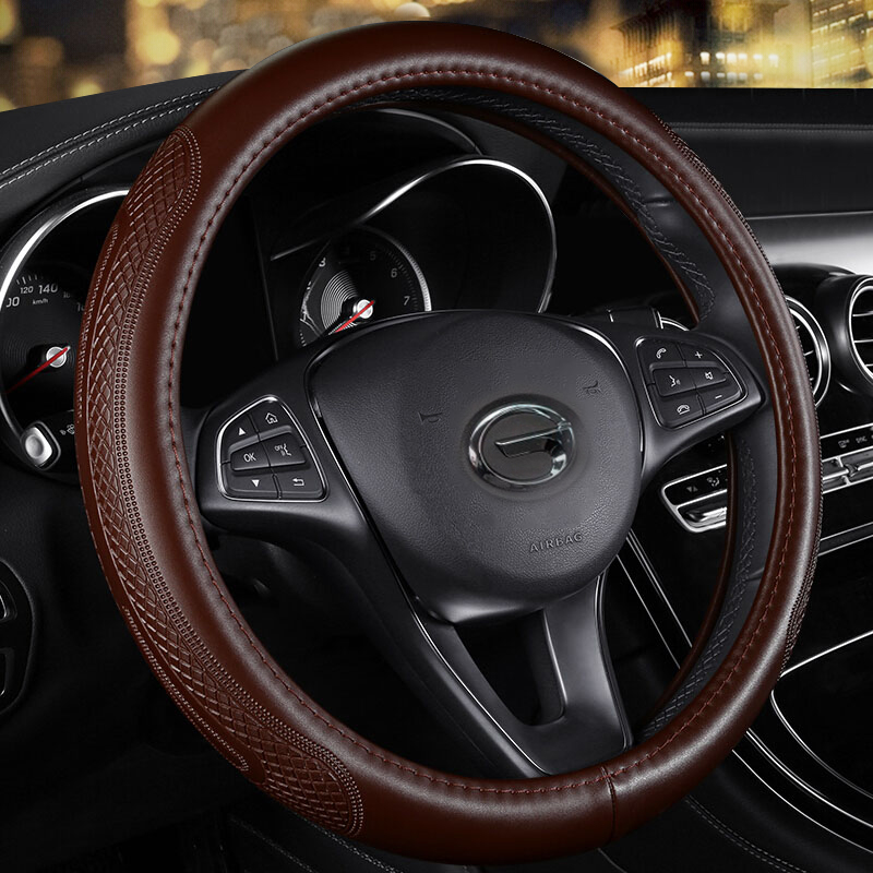 智汇手缝牛皮耐磨方向盘套