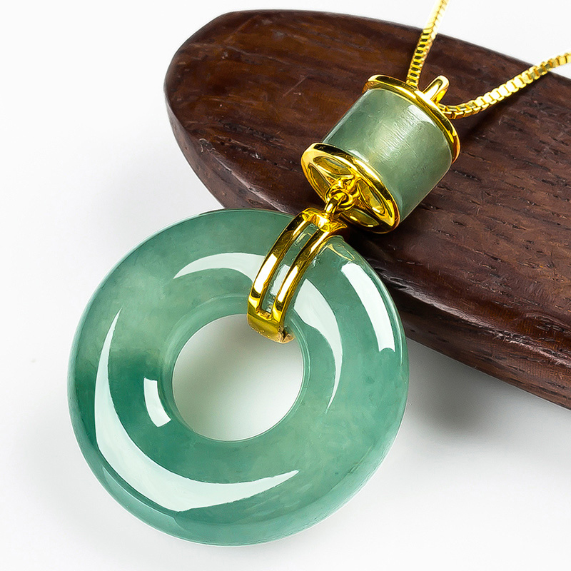 玉萌色 圆环平安扣 翡翠吊坠