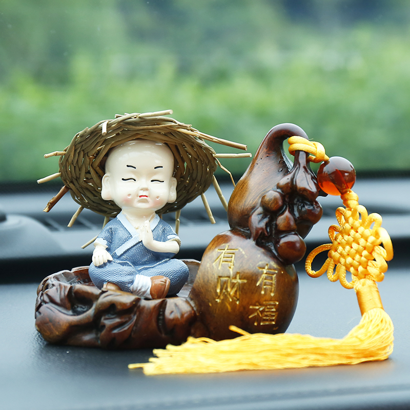 驰航 卡通草帽小和尚摆件