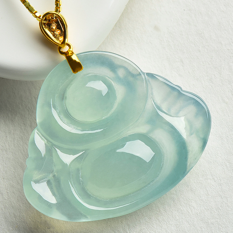 玉萌色 弥勒佛翡翠吊坠