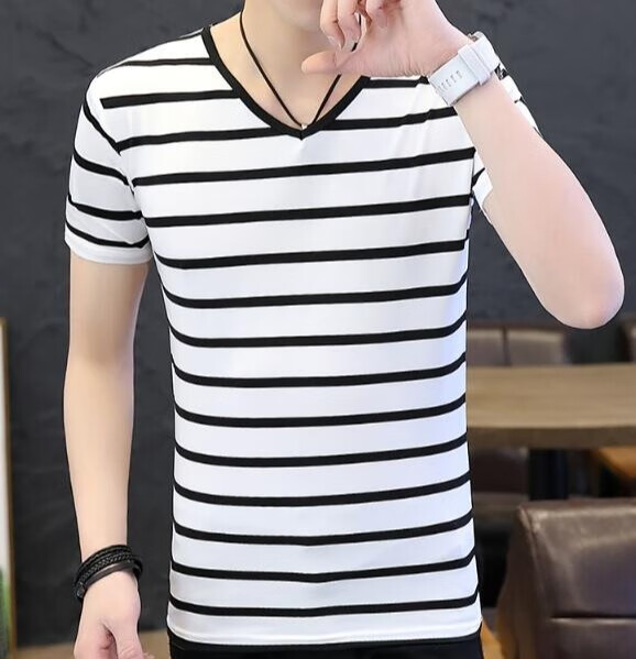 男士个性V领T恤，穿出帅气脸型！-JinMo之家
