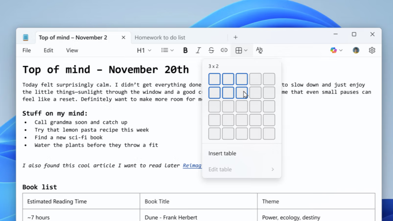Windows 11 记事本重大升级：表格功能与 AI 流式响应详解