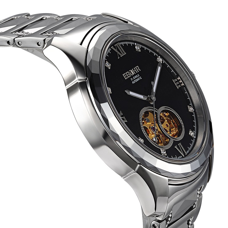 依波表ebohr机械系列商务风格男士黑面自动机械腕表07052231【图片