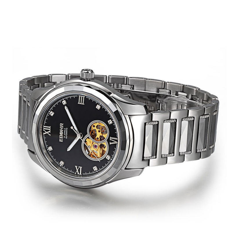 依波表ebohr机械系列商务风格男士黑面自动机械腕表07052231【图片