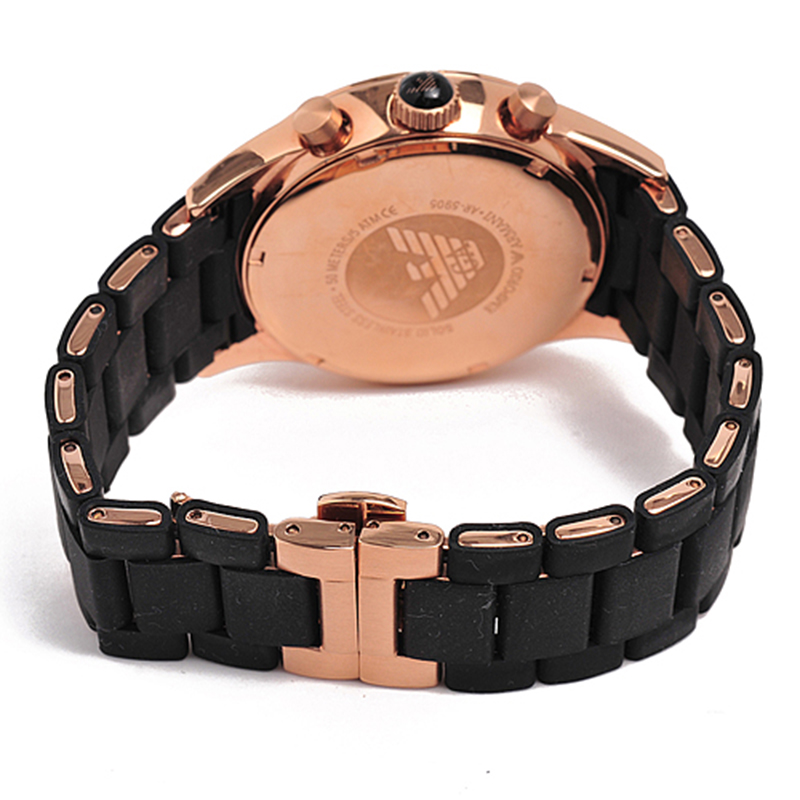 阿玛尼(armani) 黑色精钢红金表壳三眼计时手表 女款 ar5906【图片