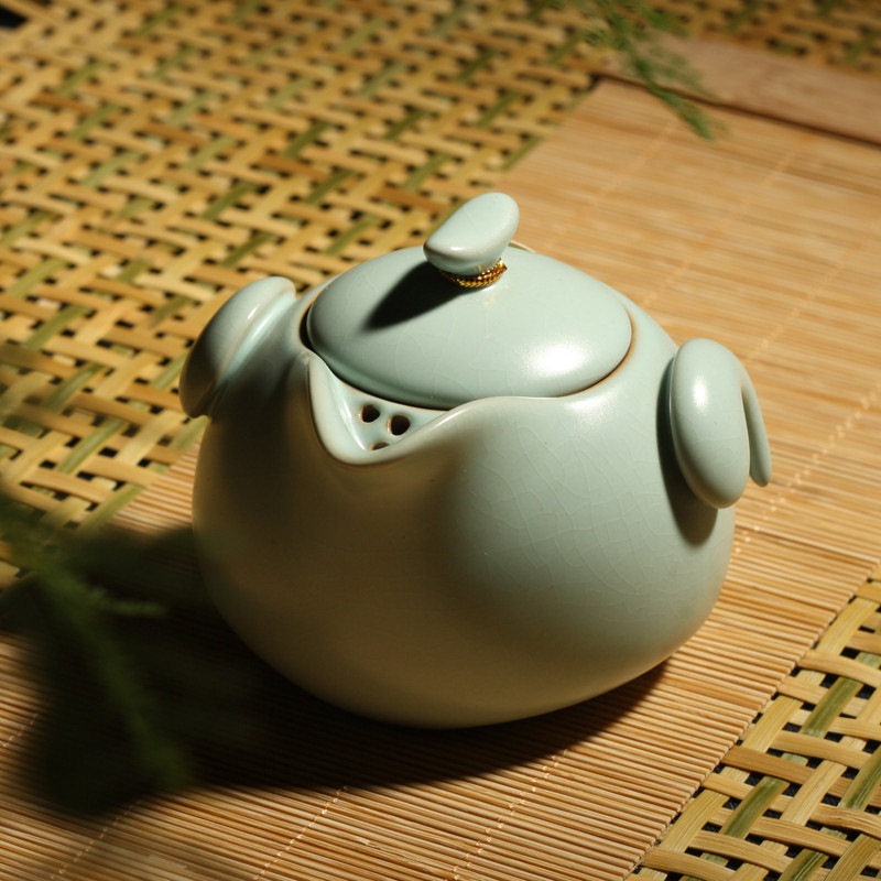 恒缘 汝窑功夫茶具套装礼盒 太极壶天青色10头