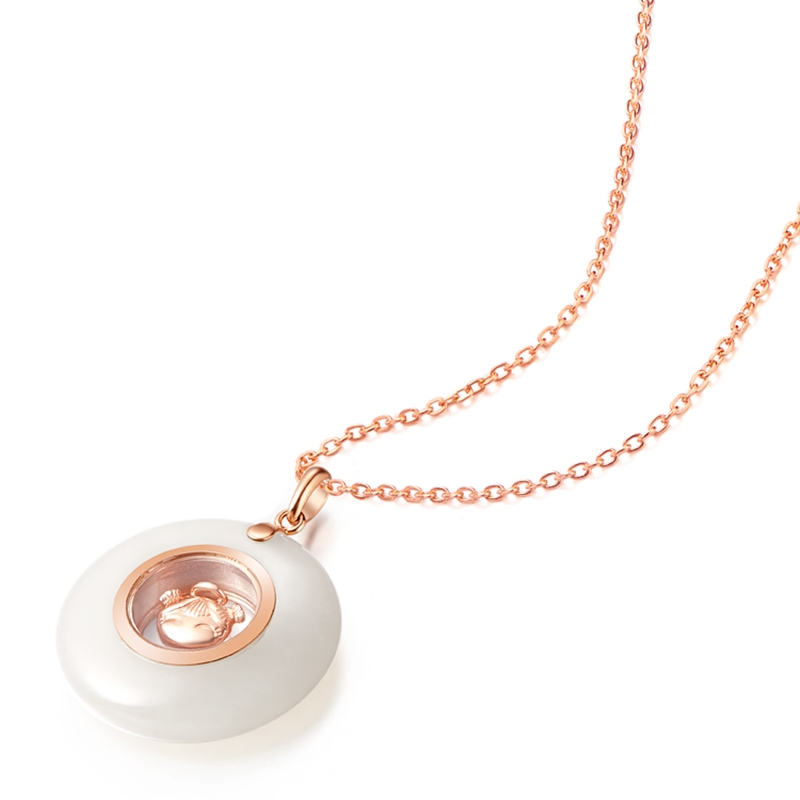 周大福 福星宝宝平安 时来运转 10k金镶和田玉吊坠 cx384