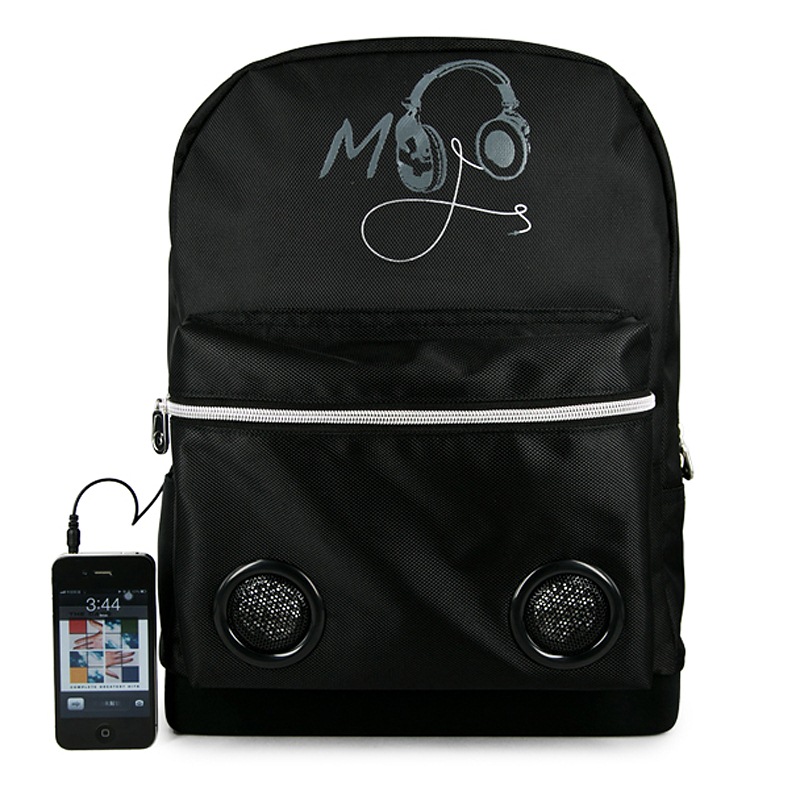 美国潮牌mojo 创意自带音响双肩背包黑色