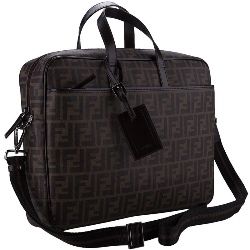 fendi 芬迪 男士卡其色双f暗纹织物配皮公文手提包肩背包 7va322 b0w