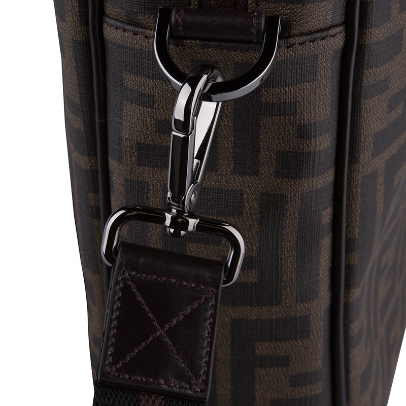 fendi 芬迪 男士卡其色双f暗纹织物配皮公文手提包肩背包 7va322 b0w