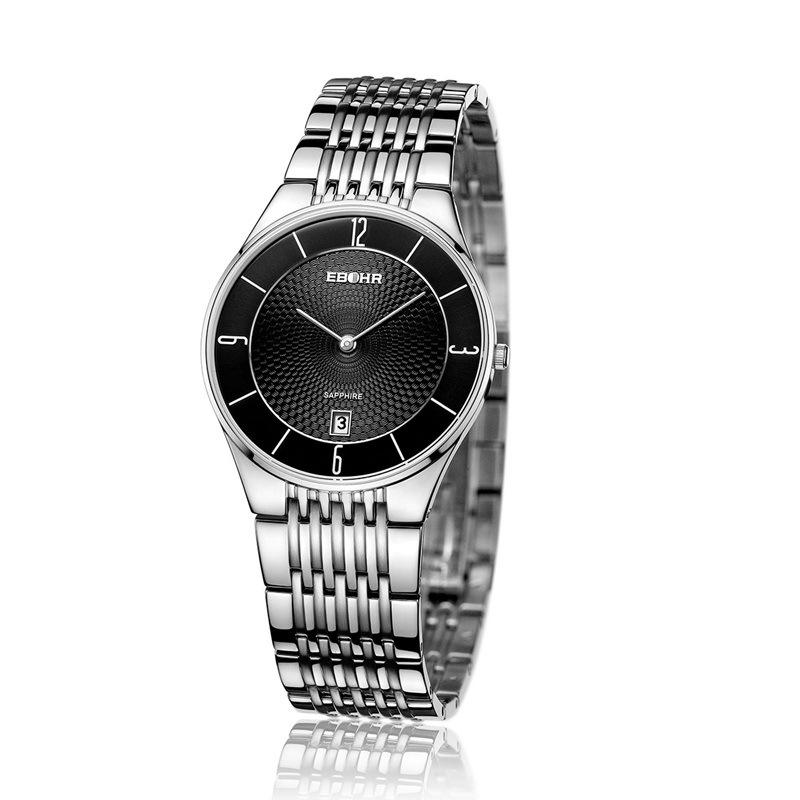 依波(ebohr)手表 天翼系列黑面钢带石英情侣表男表12490110【图片