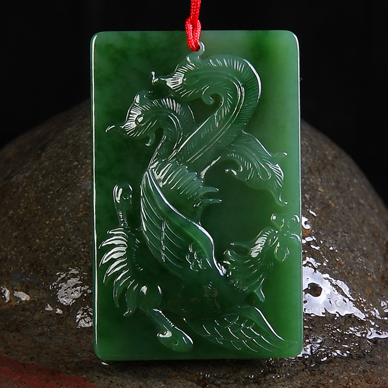 碧玉尊 凤凰 和田玉吊坠 和田碧玉凤牌生肖玉佩玉挂件 带证书