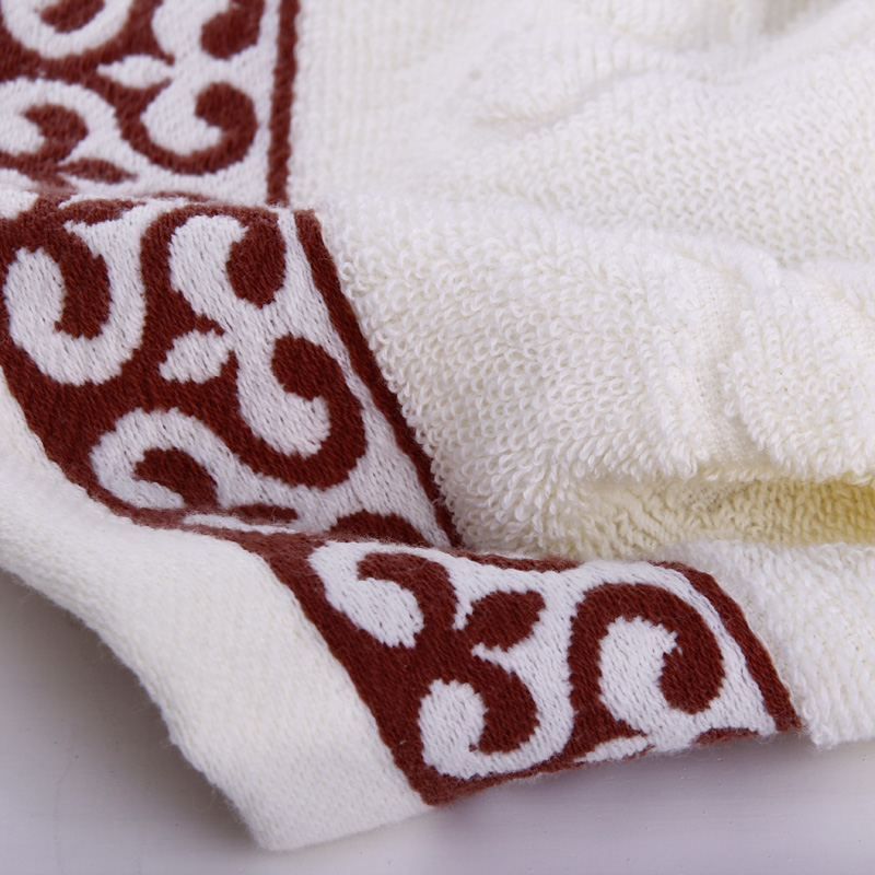 京京毛巾(lotusun)纯棉缎档欧洲花纹提花毛巾 米黄色 六条装【图片