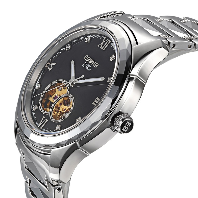 依波表ebohr机械系列商务风格男士黑面自动机械腕表07052231【图片