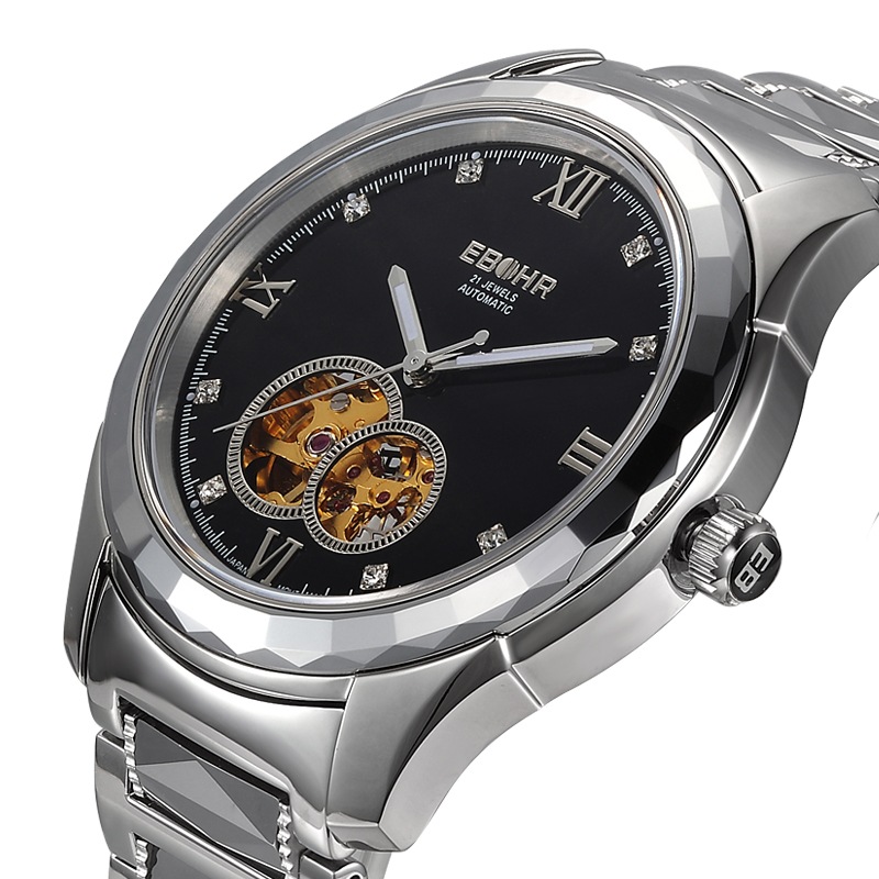 依波表ebohr机械系列商务风格男士黑面自动机械腕表07052231【图片
