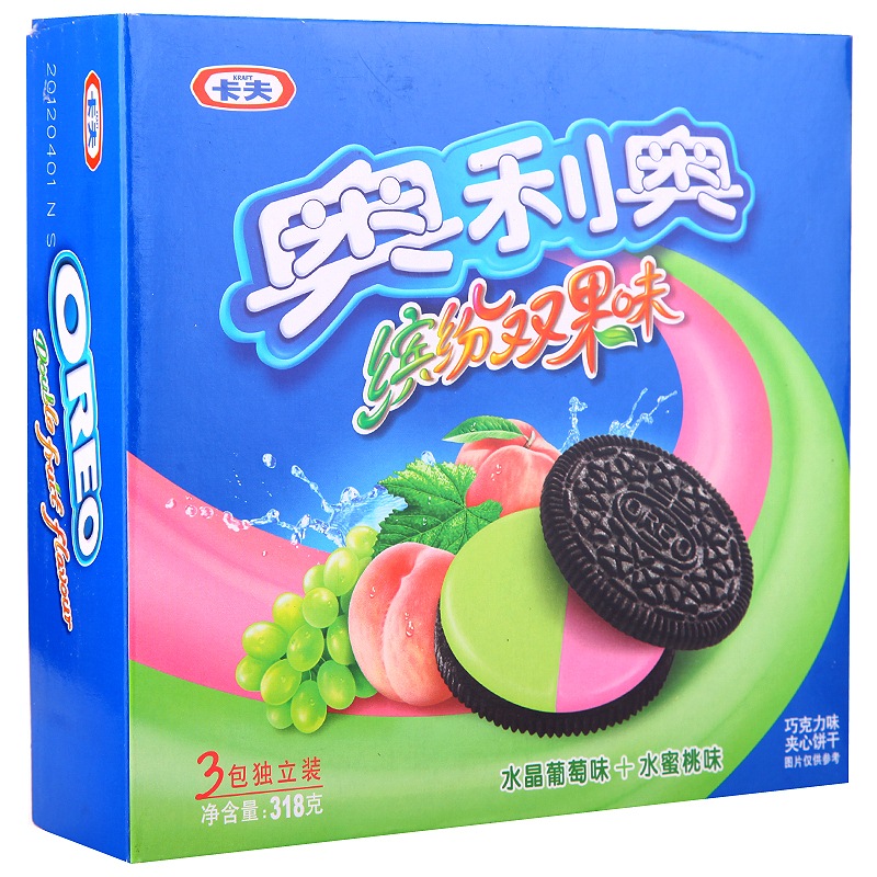 卡夫奥利奥缤纷双果味夹心饼干水晶葡萄味 水蜜桃味318g*2盒【图片