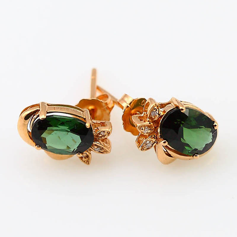 thera提亚珠宝 碧玺耳钉 绿碧玺耳钉 18k金钻绿碧玺耳钉(15天定制