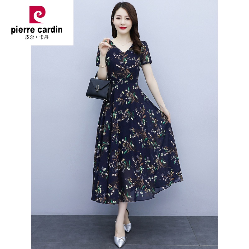 Pierre Cardin [light luxury high-grade] long Chiffon Dress 2022 new spring and summer women's temperament middle-aged mother's floral skirt