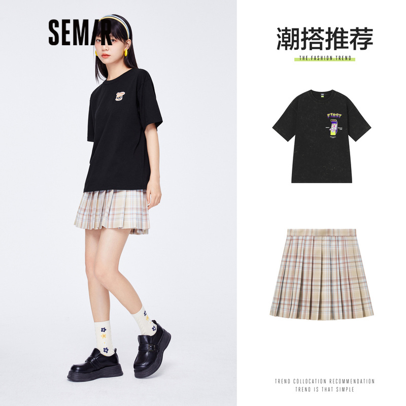 [Luo Xiaohei] Senma short sleeve t-shirt female embroidery loose 2022 summer new cartoon Pullover cute and versatile