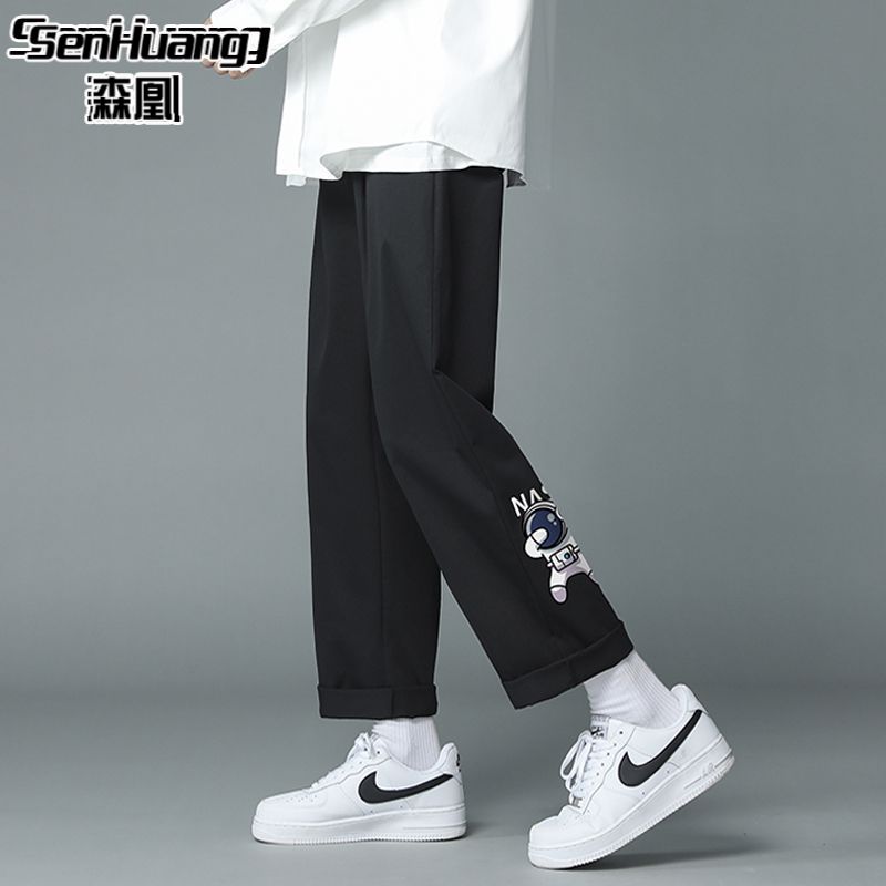 [128 two pieces] senhuang youth student casual pants men's spring and summer new straight pants men's loose cartoon printed men's pants trend large size versatile Capris