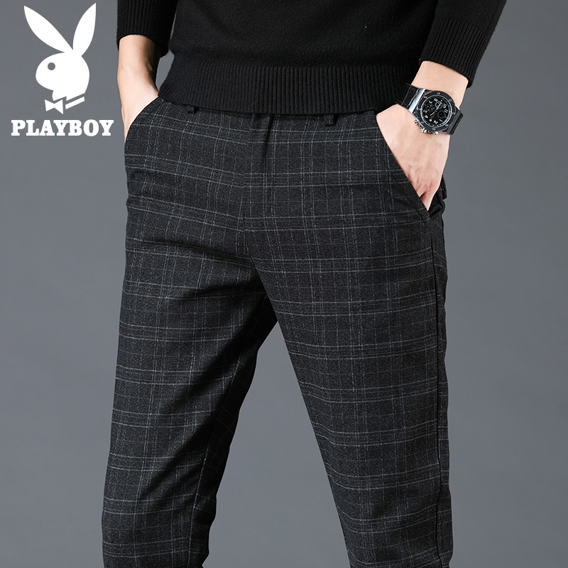 Playboy business casual pants men's 2022 summer new Korean fashion pants new slim fit men's pants striped leggy men's pants