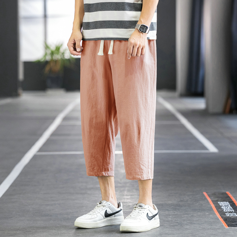 Babiboy pants men's summer thin men's Capris loose straight tube cotton linen sports pants beach pants linen casual shorts DJs ds821 Babiboy pants men's summer thin men's Capris loose straight tube cotton linen sports pants beach pants linen casual shorts DJs ds821