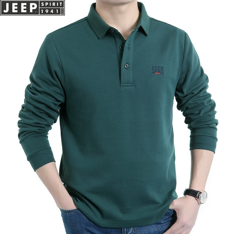 Jeep Jeep long sleeve t-shirt men's spring and autumn new men's business casual loose Lapel men's wear