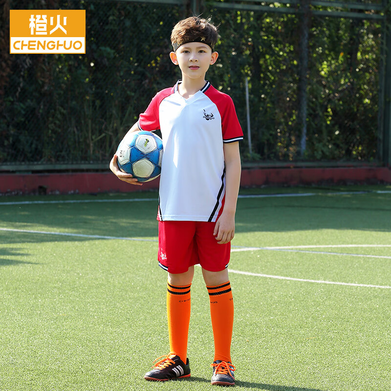 Orange fire new children's football suit summer girls' football suit middle school boys' training suit customized primary school class suit can print team name