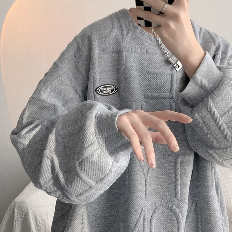 Tidal path three-dimensional letter round neck sweater men's 2022 spring new Korean version tidal port style label simple Pullover couples put on clothes