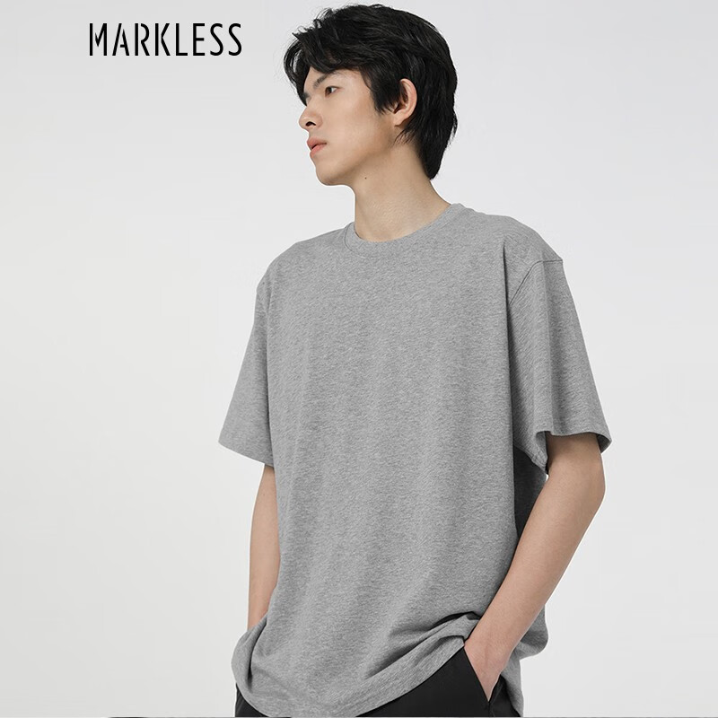 Markless short sleeve t-shirt men's summer cotton half sleeve men's loose heavy weight solid color round neck casual top txb2627m