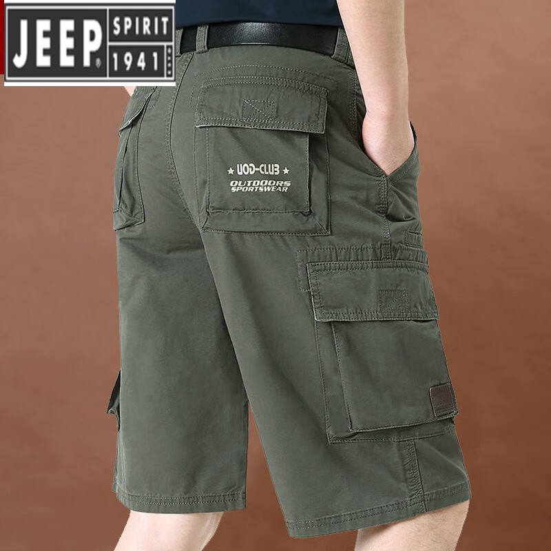 Jeep / Jeep brand men's Summer Work Shorts men's multi bag pure cotton washed medium pants men's loose casual breathable large men's Capris