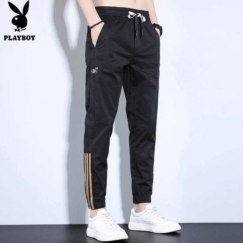 Playboy pants men's spring and summer 2022 new ice silk pants men's Leggings men's Korean fashion thin nine point pants tooling small foot men's pants