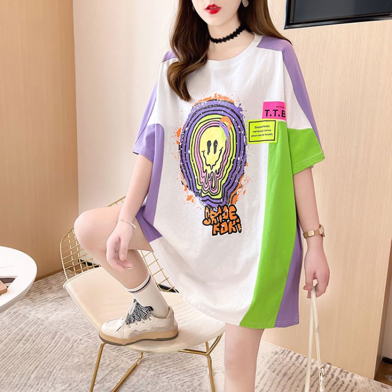 Flower color painting 2022 spring and summer short sleeve T-shirt women's cotton summer new BF port style short sleeve printed t-shirt female student Korean version loose leisure and versatile half sleeve upper clothes fashion