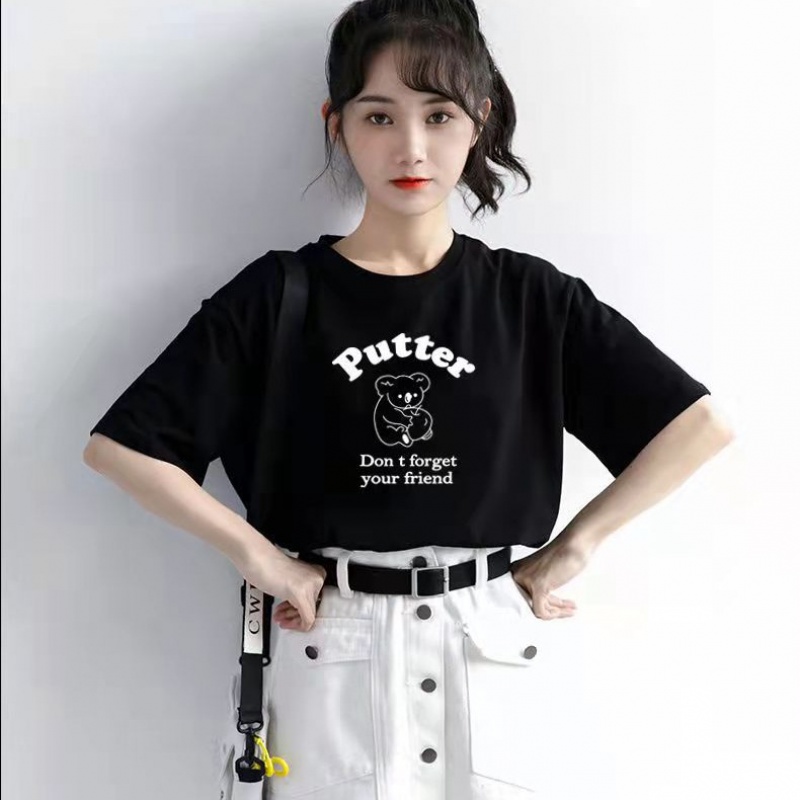 Hexin summer girls' clothes cartoon printed t-shirt female students Korean loose 2022 new summer clothes female versatile girls' short sleeved top