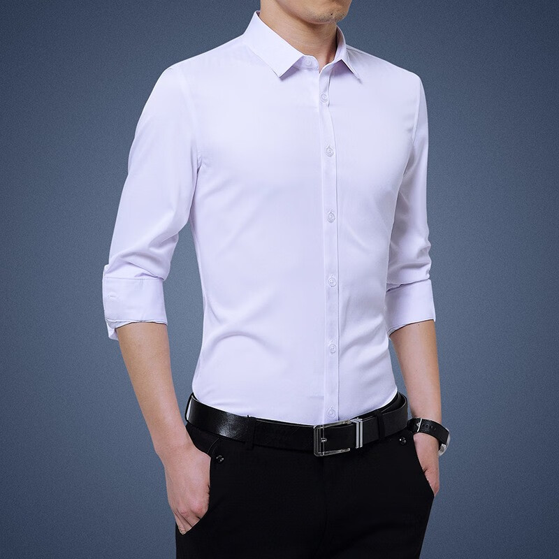 DiChuang shirt men's 2pk solid color men's pointed collar long sleeve shirt slim fit Korean version anti wrinkle non iron youth elastic shirt men's shirt