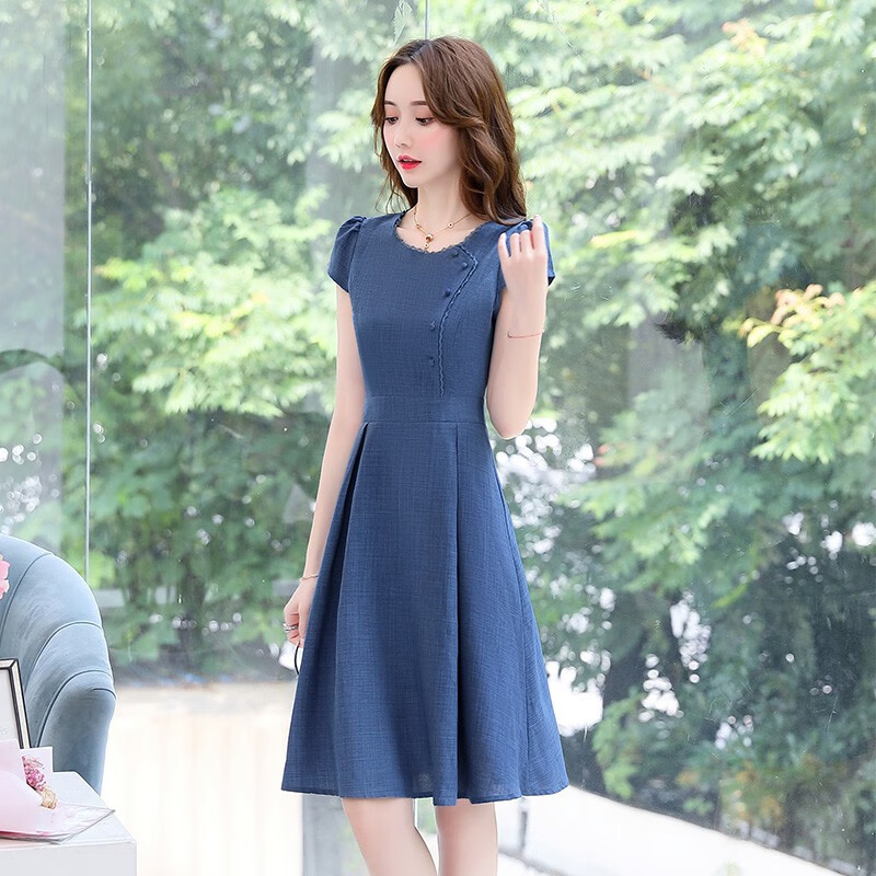 Bailanjiao 2022 summer clothes new summer women's clothes fashion temperament Korean version covers the belly and shows thin women's small short sleeve small fragrance dress summer medium and long A-shaped small skirt