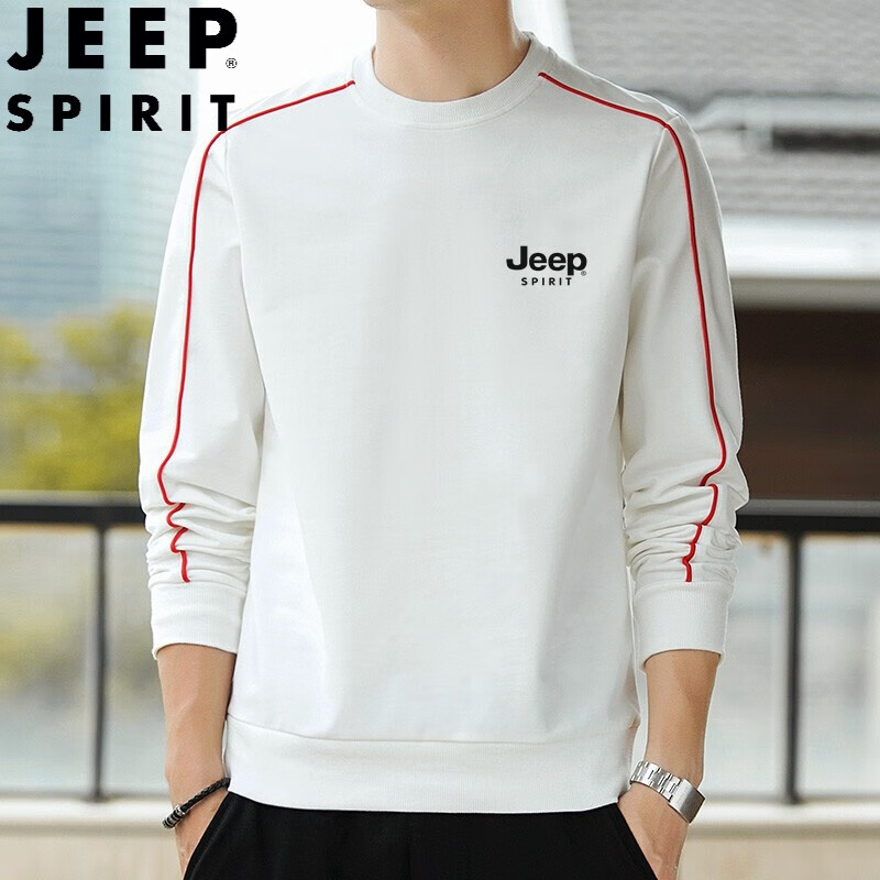 Jeep Jeep sweater men's round neck long sleeve t-shirt men's spring and autumn bottoming shirt middle-aged and young people's Pullover loose fashion brand men's wear joint name leisure sports fashion trend simple and versatile clothes men's