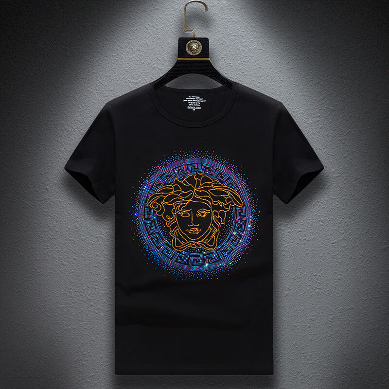 [same style in shopping mall] light luxury Versace · zhe hot diamond t-shirt men's short sleeved fashion brand trend summer clothes European and American ice silk handsome half sleeved men Fei Linzong
