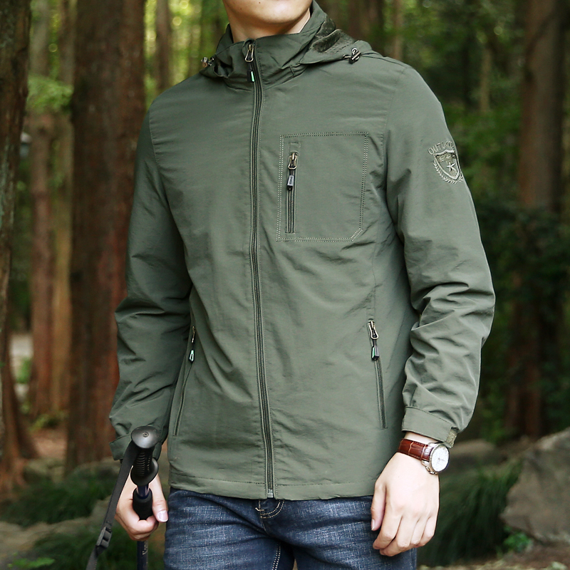 Smile to welcome thin jacket men's spring and autumn youth outdoor leisure medium and long submachine jacket loose hooded large autumn jacket