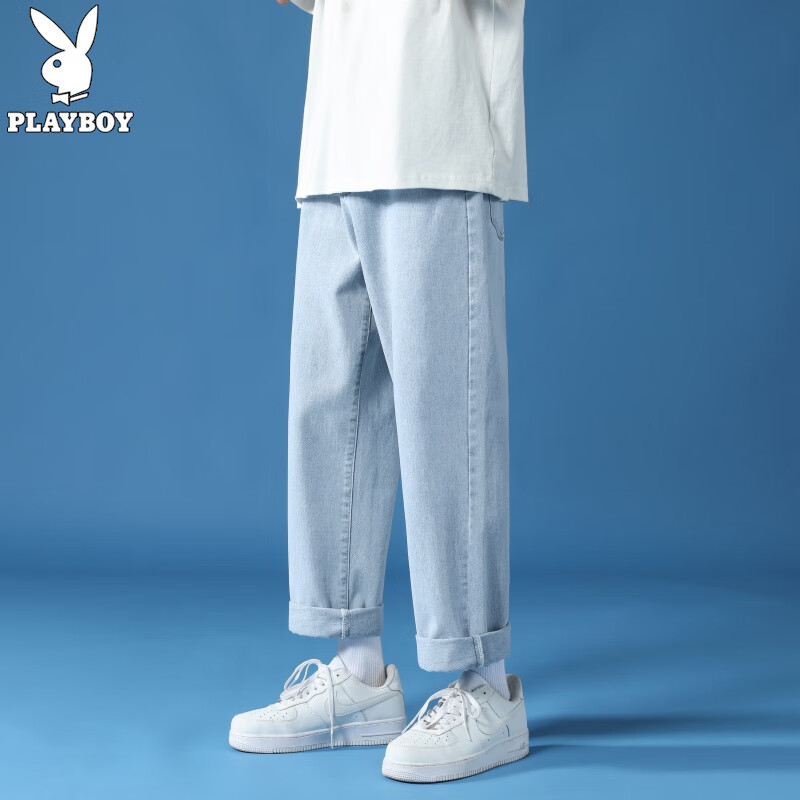 Playboy jeans men's summer fashion youth leisure loose trend pants men's versatile men's straight pants spring and autumn Korean version nine point trousers students' men's fashion brand comfortable sports men's pants