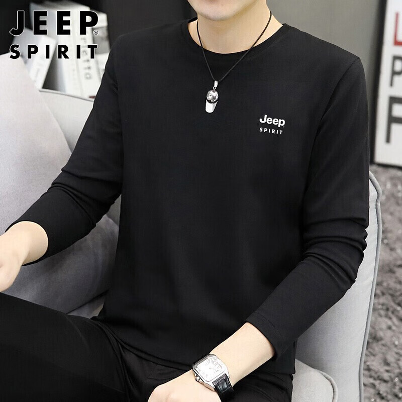 Jeep long sleeved t-shirt men's fashion brand 2021 autumn Korean solid color t-shirt men's casual bottomed shirt versatile clothes men's wear
