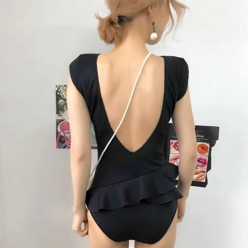 Ann and Luo Shiqi sexy one-piece hot spring swimsuit, women's belly covering, thin and beautiful back, retro, lotus leaf edge holiday swimsuit
