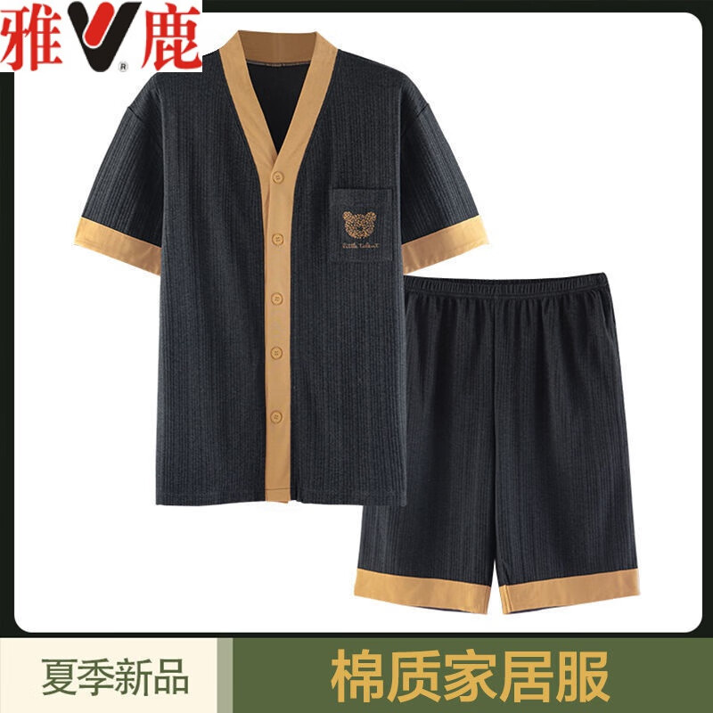 Yalu [special price to pick up leakage] men's pajamas summer short sleeved shorts Japanese European and American style cotton thin men's large Size 2022 new home clothes set