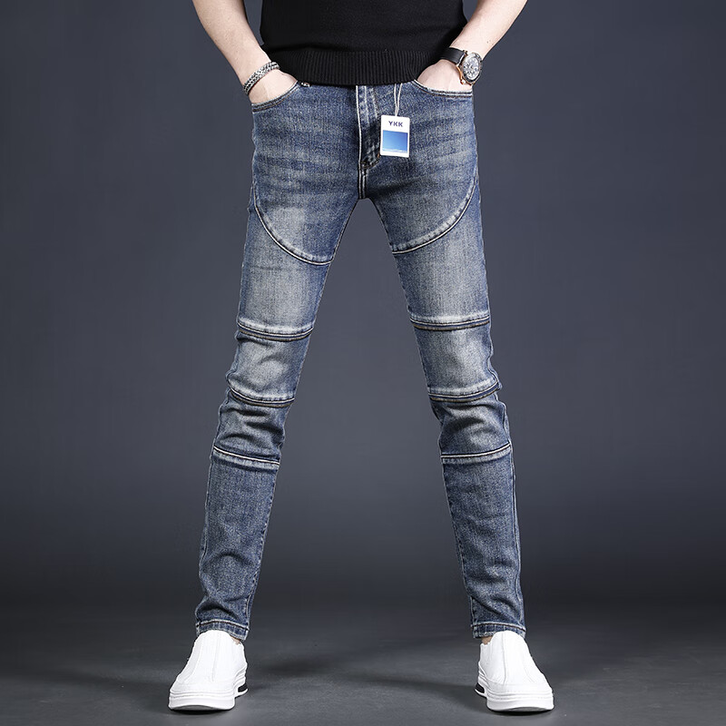 Fan Litai European and American style high street retro Motorcycle Pants 2022 spring and summer thin high-end fashion brand jeans men's slim fit small feet fashion versatile casual pants