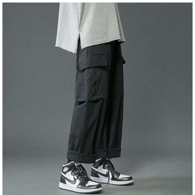 @Chaokubao pants men's 2022 summer new Hong Kong Style loose overalls men's student trend handsome and versatile wide leg men's casual pants
